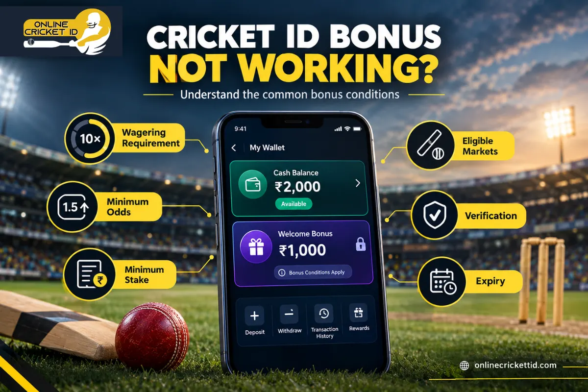 Cricket ID welcome bonus not working and bonus conditions